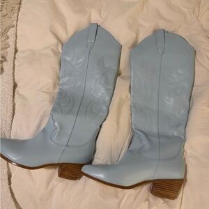 Light Blue Women's Western Knee-High Boots